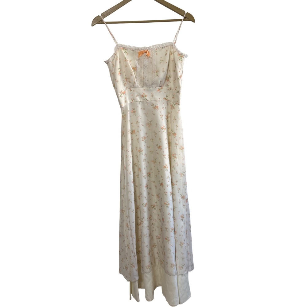 Vintage Union Made Size 6 White Floral Lace Trim Babydoll Cami Dress Cottagecore